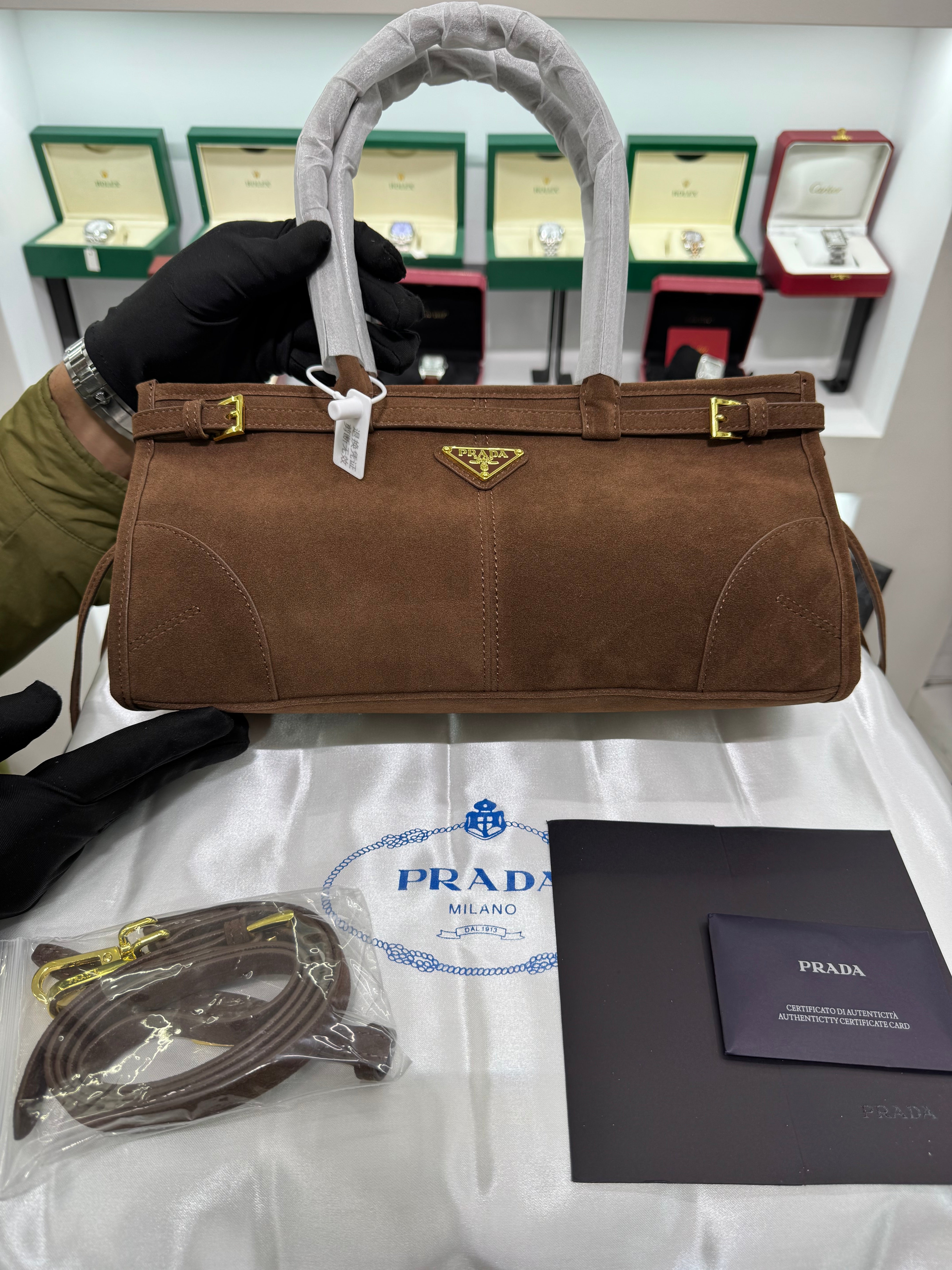 Suede Belted Top-Handle medium Bag