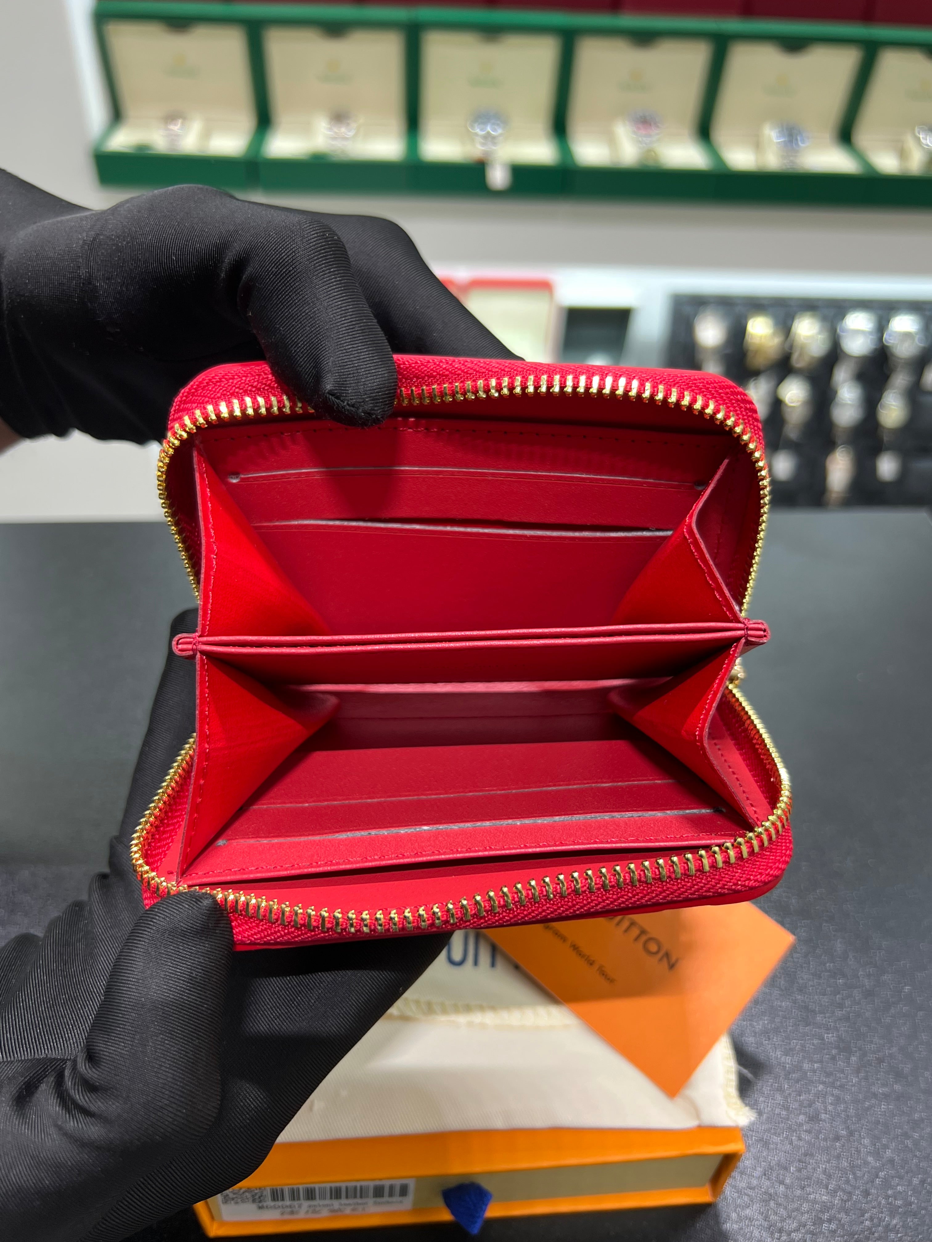 LV shiny red wallet