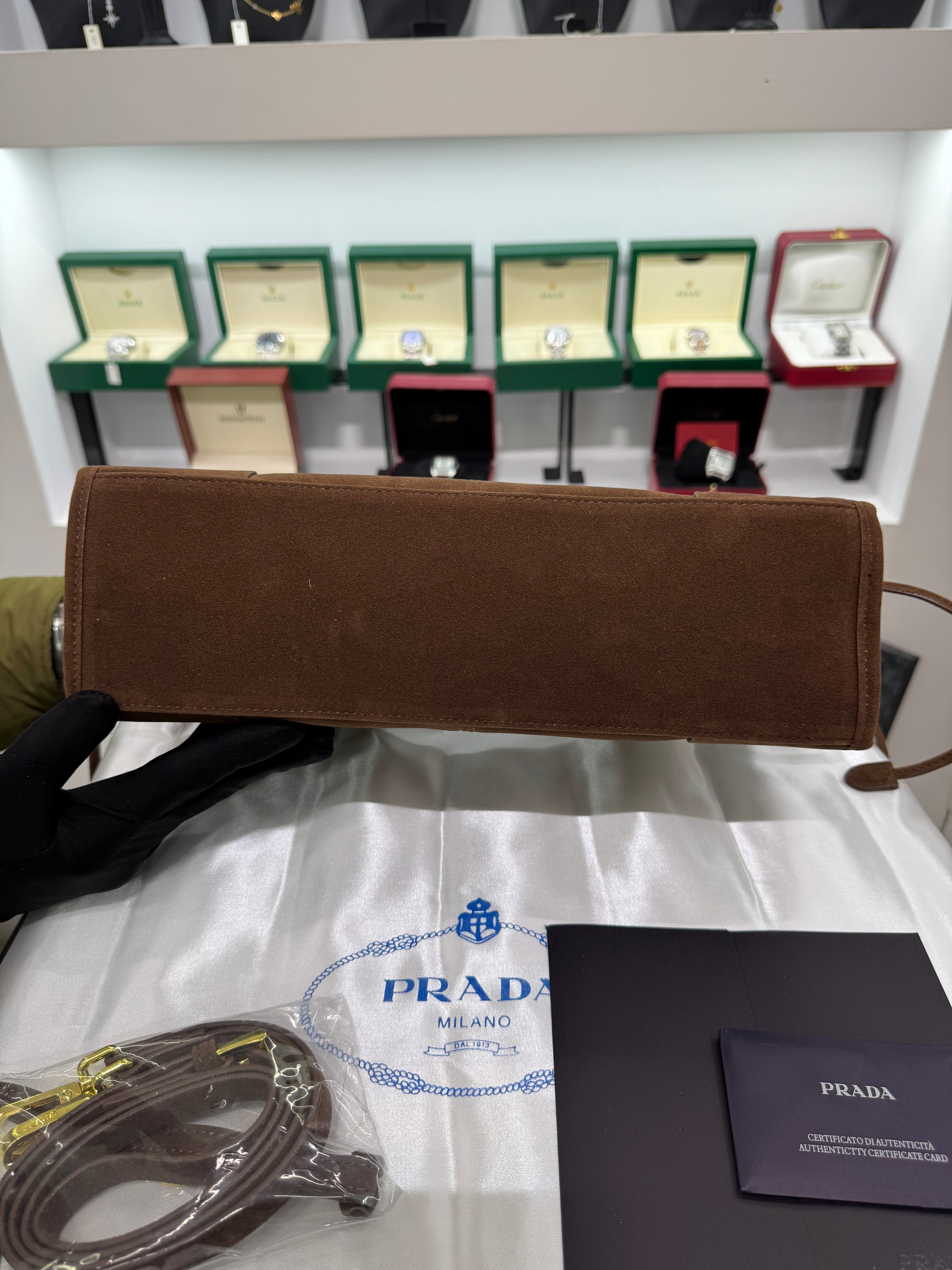 Suede Belted Top-Handle medium Bag