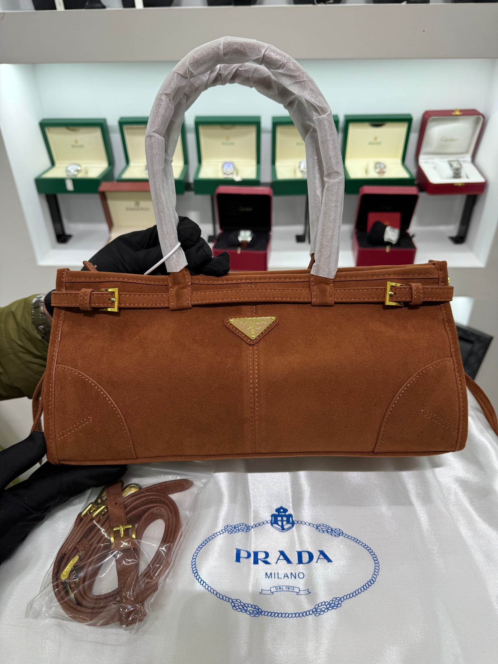 Suede Belted Top-Handle medium Bag