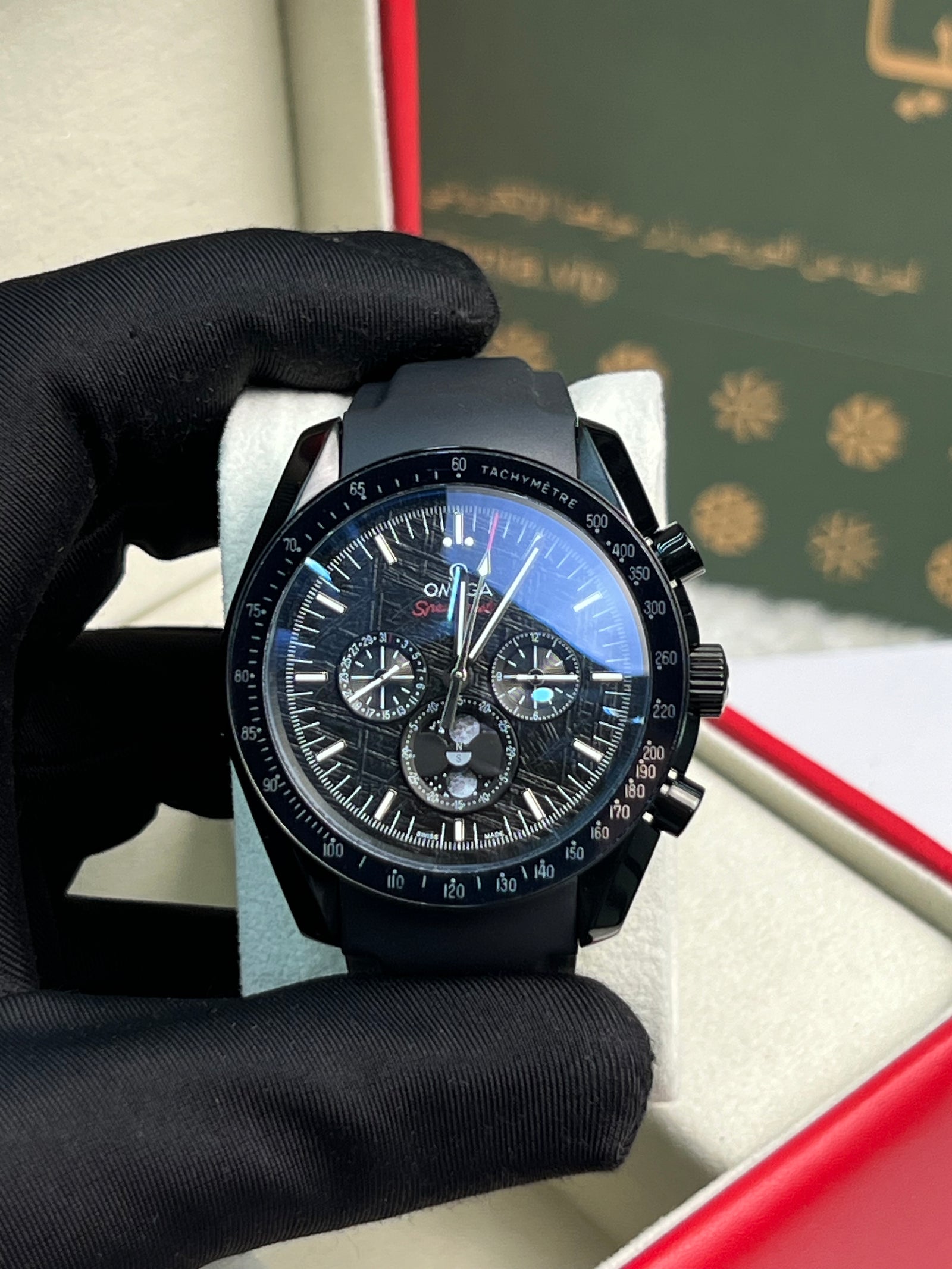 سبيدماستر واجهة القمر سيراميك أسود 44.25 مم Speedmaster Moonphase Black Ceramic