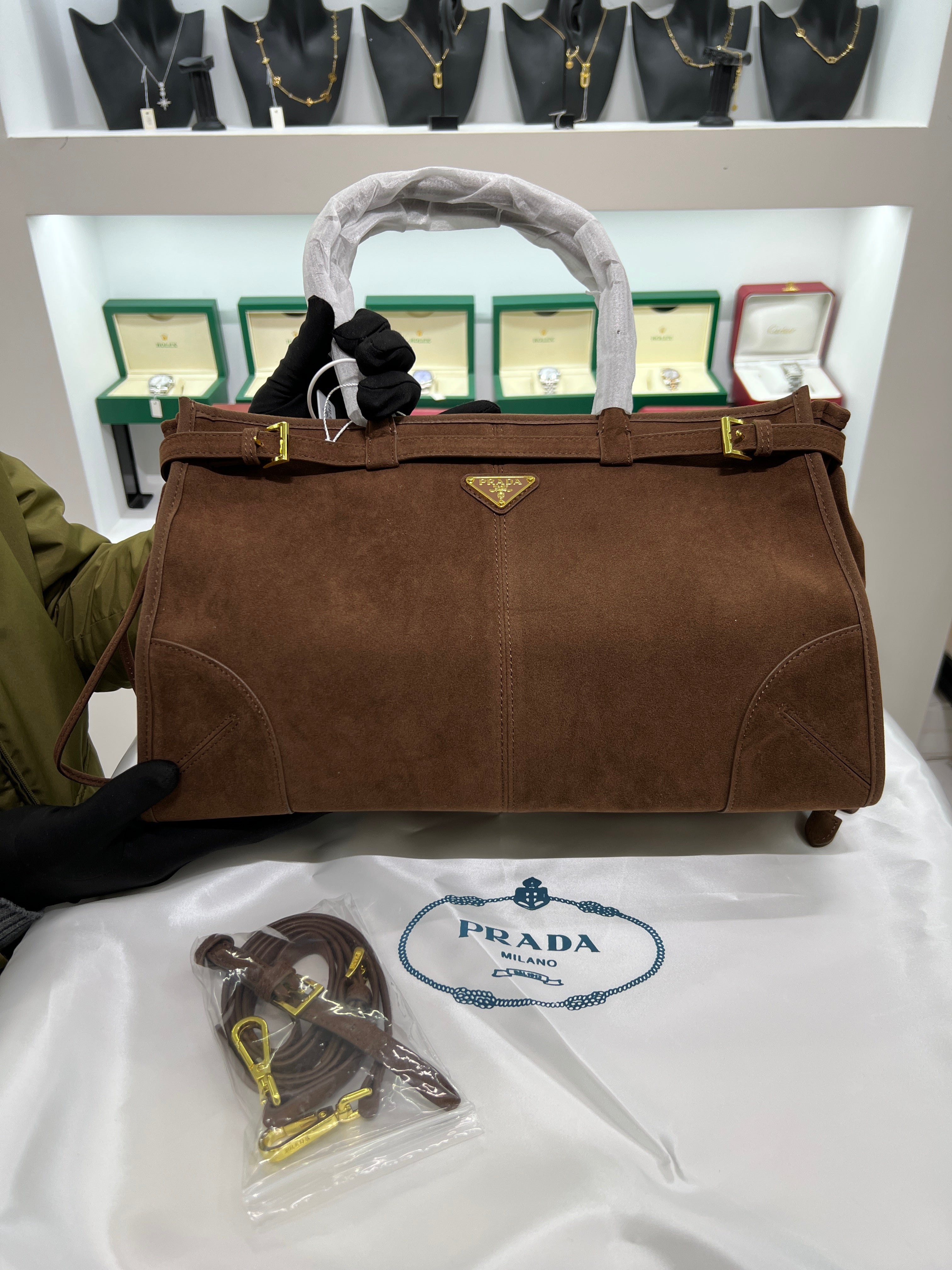 Suede Belted Top-Handle large Bag