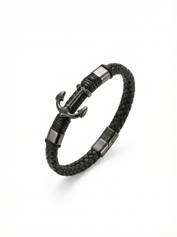 سوار جلد أسود بإغلاق المخطاف | Black Leather Hook Bracelet