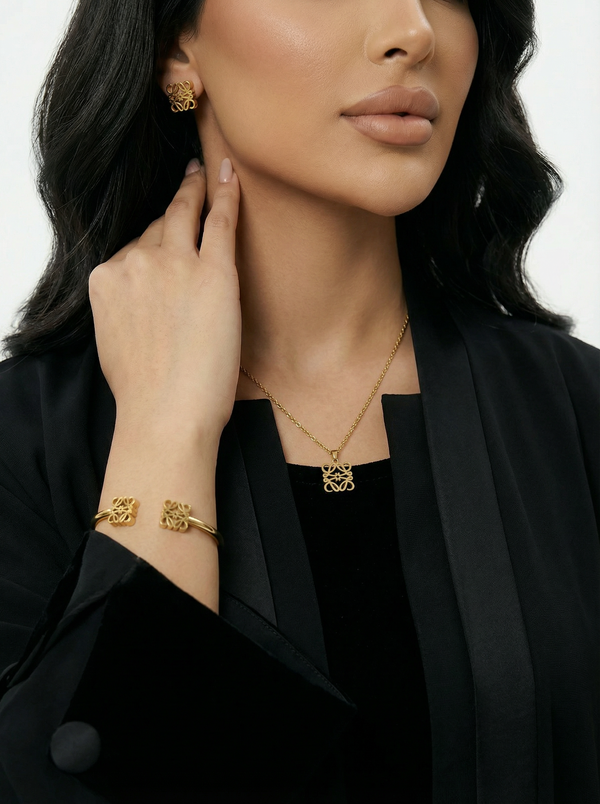 طقم مجوهرات ثلاثي هندسي | Three-Piece Geometric Jewelry Set