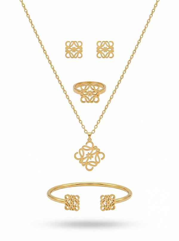 طقم مجوهرات هندسي مع خاتم | Geometric Jewelry Set with Ring