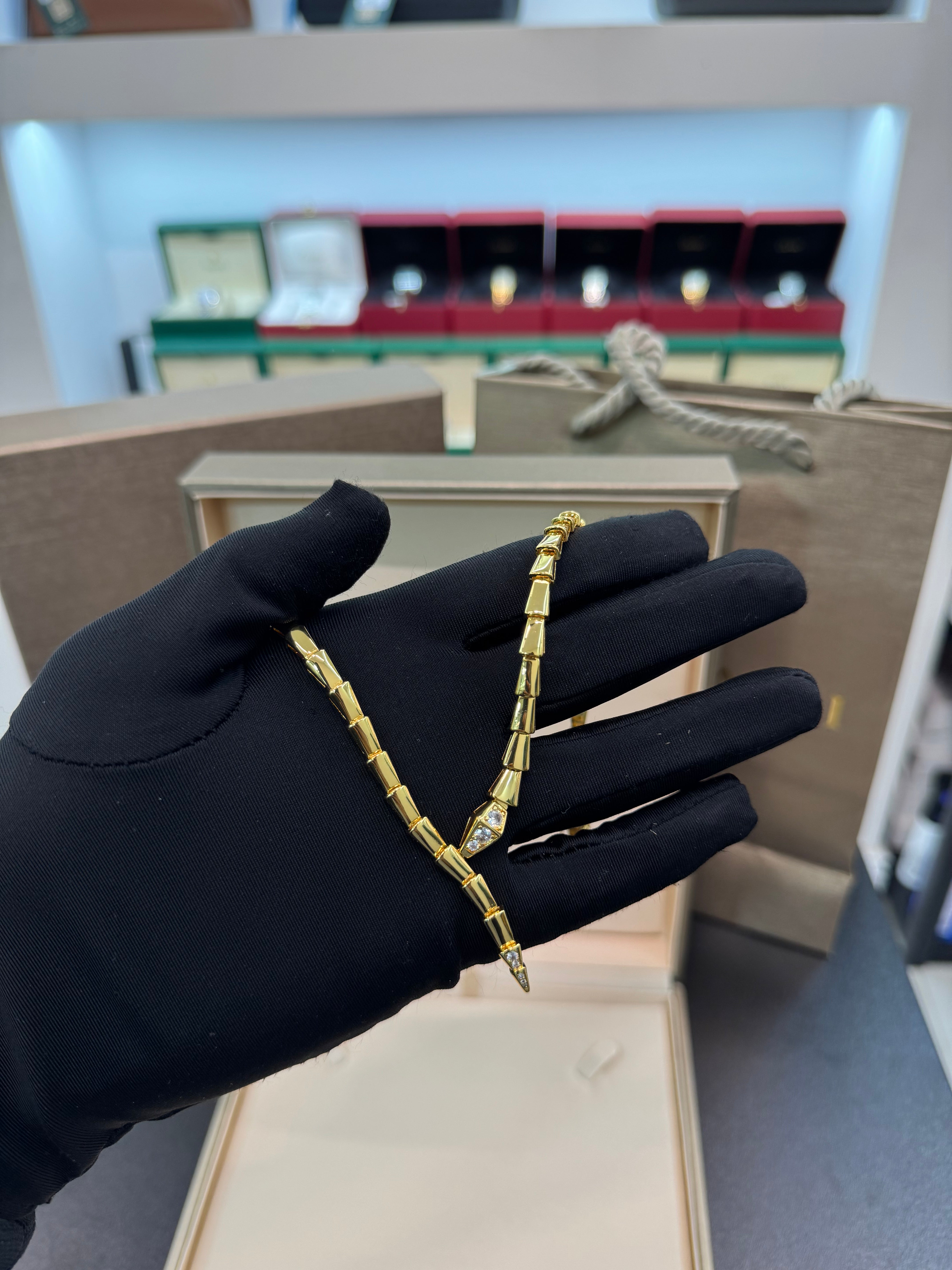 Serpenti Style Gold Necklace Set