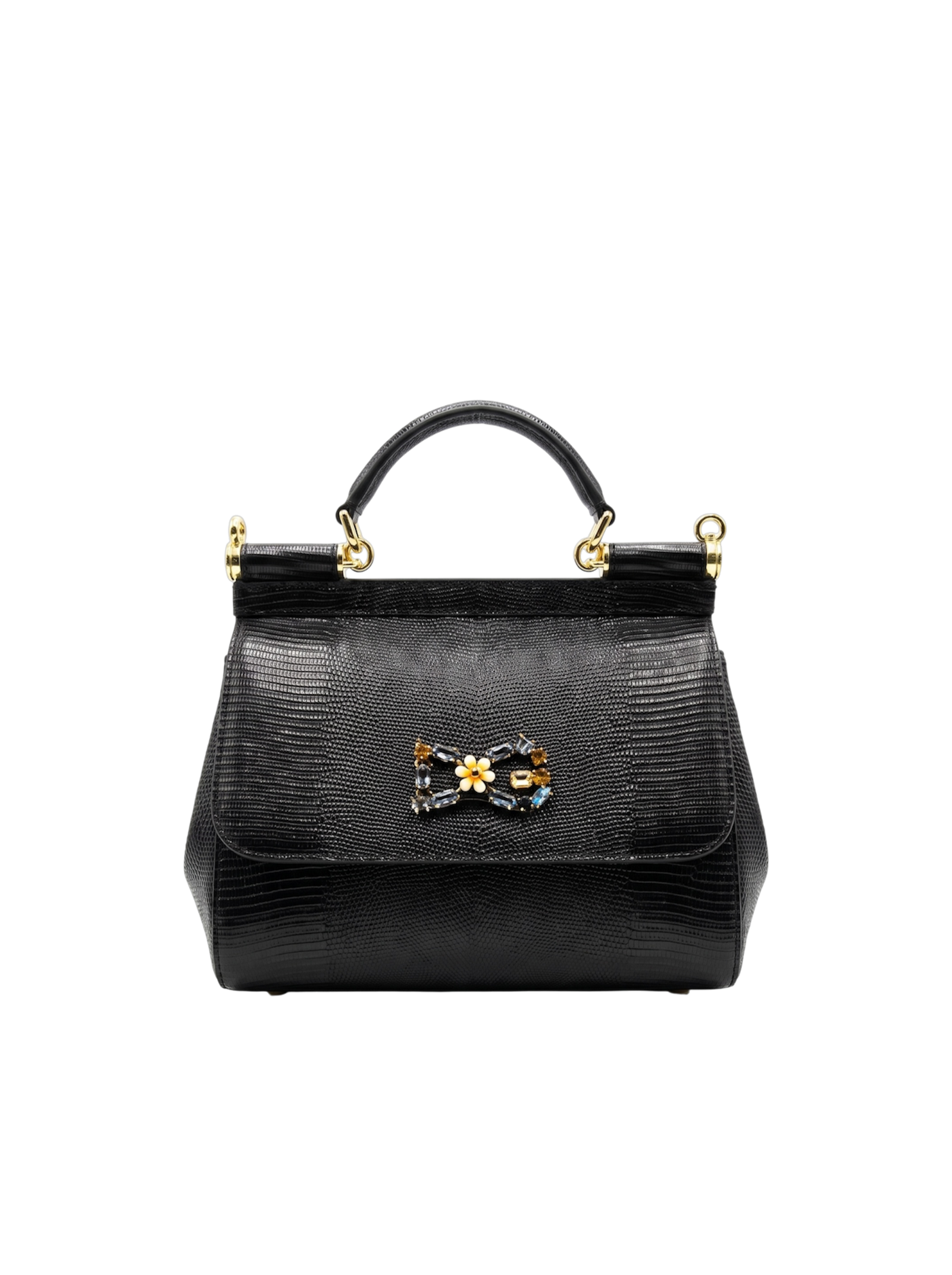حقيبة سيسيلي سوداء بنقشة جلد السحلية الحجم الكبير
Sicily Bag – Black Lizard-Print