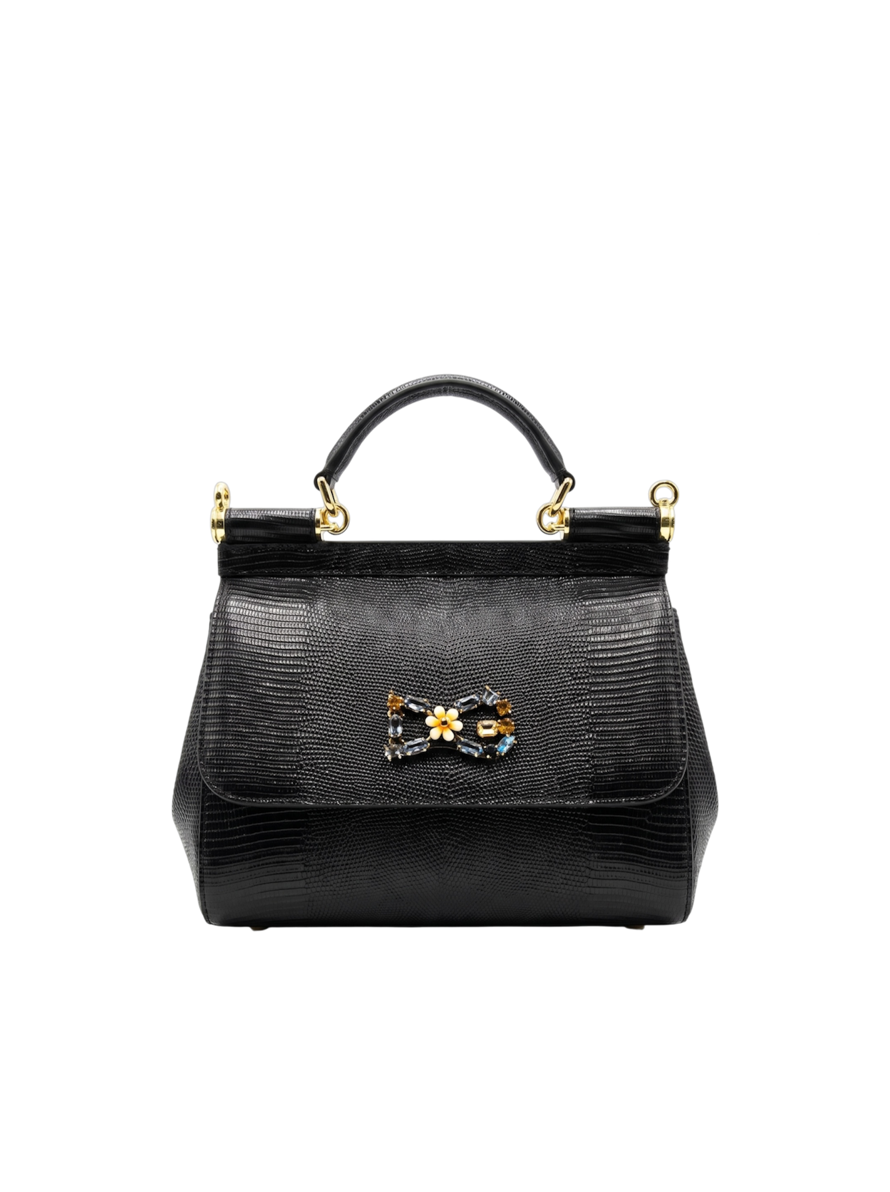 حقيبة سيسيلي سوداء بنقشة جلد السحلية الحجم الكبير
Sicily Bag – Black Lizard-Print
