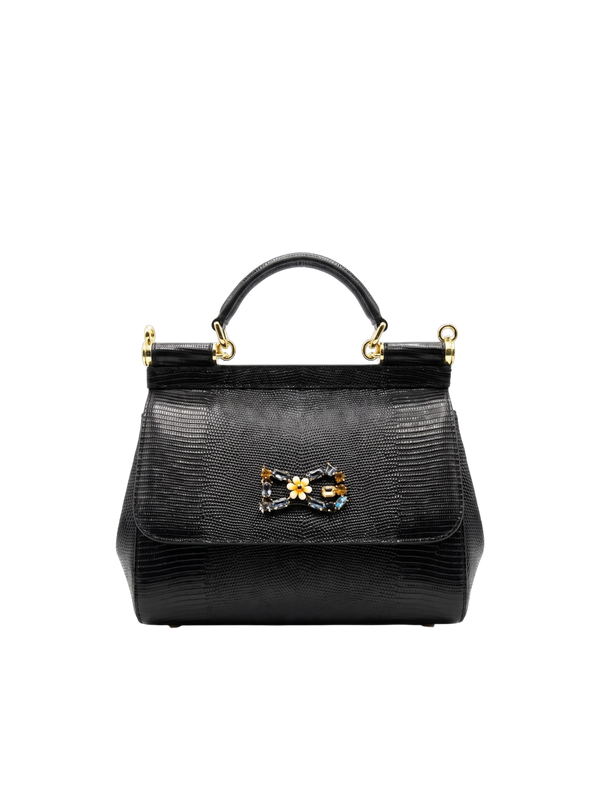 حقيبة سيسيلي سوداء بنقشة جلد السحلية الحجم الكبير
Sicily Bag – Black Lizard-Print